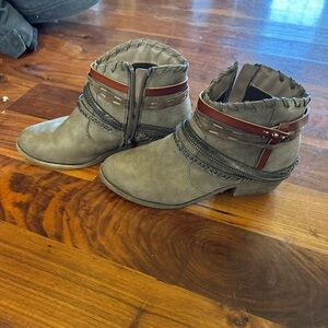 Hunter Green tan strap ankle boots